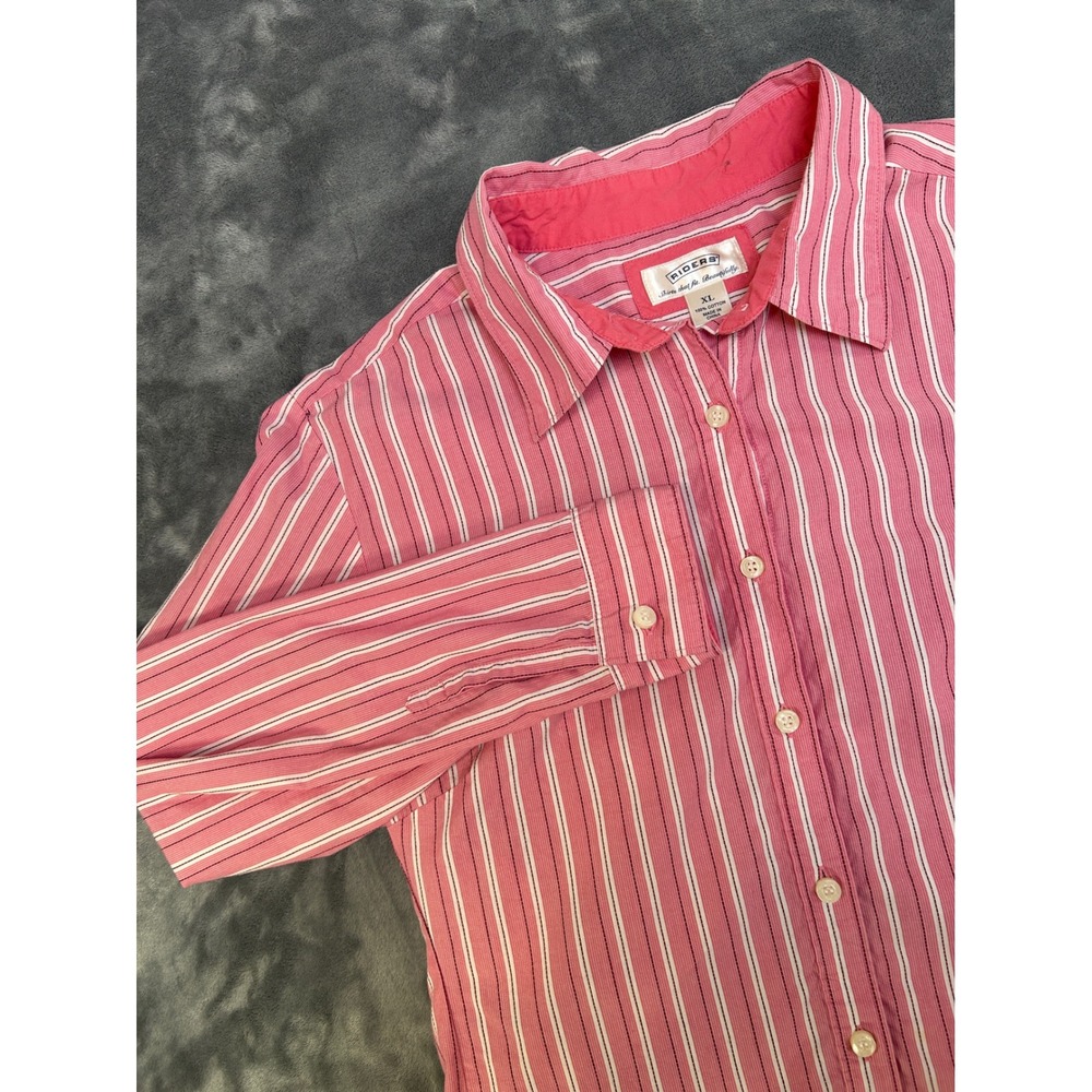 Riders by Lee Womens XL Pink White Striped Cotton Button Down Shirt SATWA64